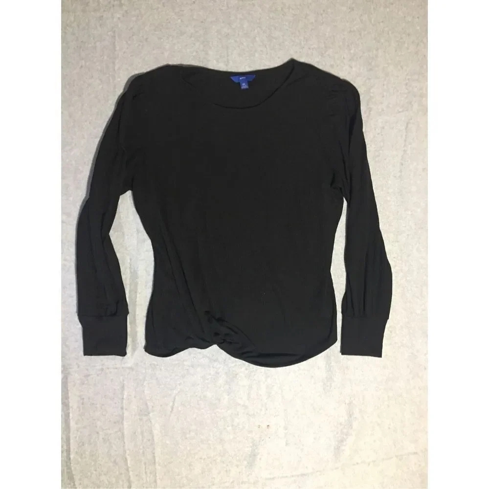 Womens Apt. 9 Shirt Size XXL Black Ribbed Long Sleeve Twist Detail Casual